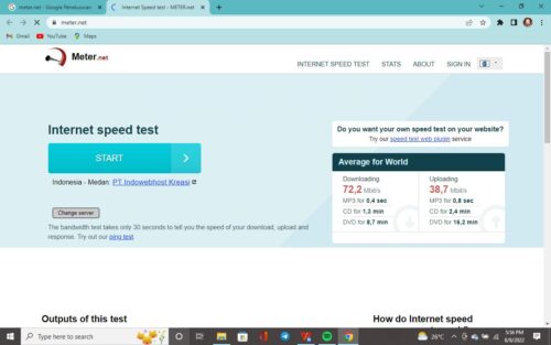 Uji Kecepatan Internet via Meter.net